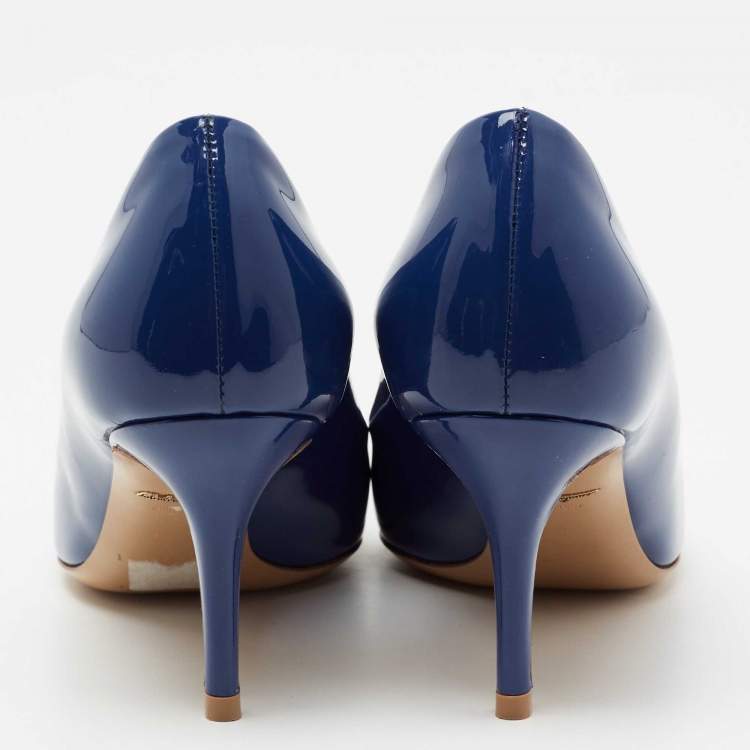 Pre Owned Salvatore Ferragamo Navy Blue Patent Leather Pointed Toe Pumps Size 36