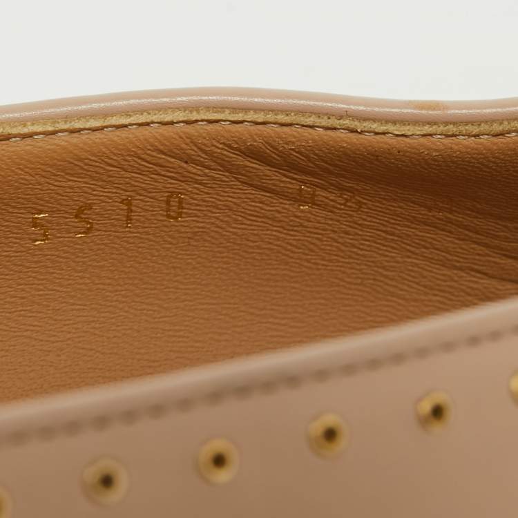 Pre Owned Salvatore Ferragamo Beige Leather Studded Fringe Detail Smoking Slippers Size 40