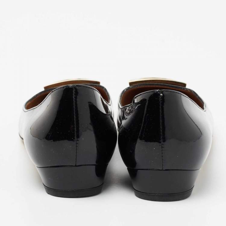 Pre Owned Salvatore Ferragamo Black Patent Leather Rebi Gancio Ballet Flats Size 36.5