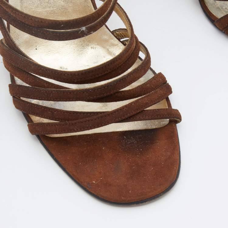 Pre Owned Salvatore Ferragamo Vintage Brown Suede Strappy Sandals Size 39.5