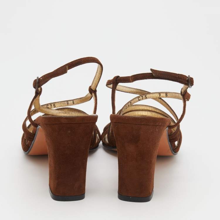 Pre Owned Salvatore Ferragamo Vintage Brown Suede Strappy Sandals Size 39.5