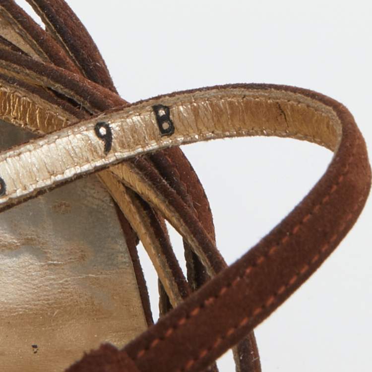 Pre Owned Salvatore Ferragamo Vintage Brown Suede Strappy Sandals Size 39.5