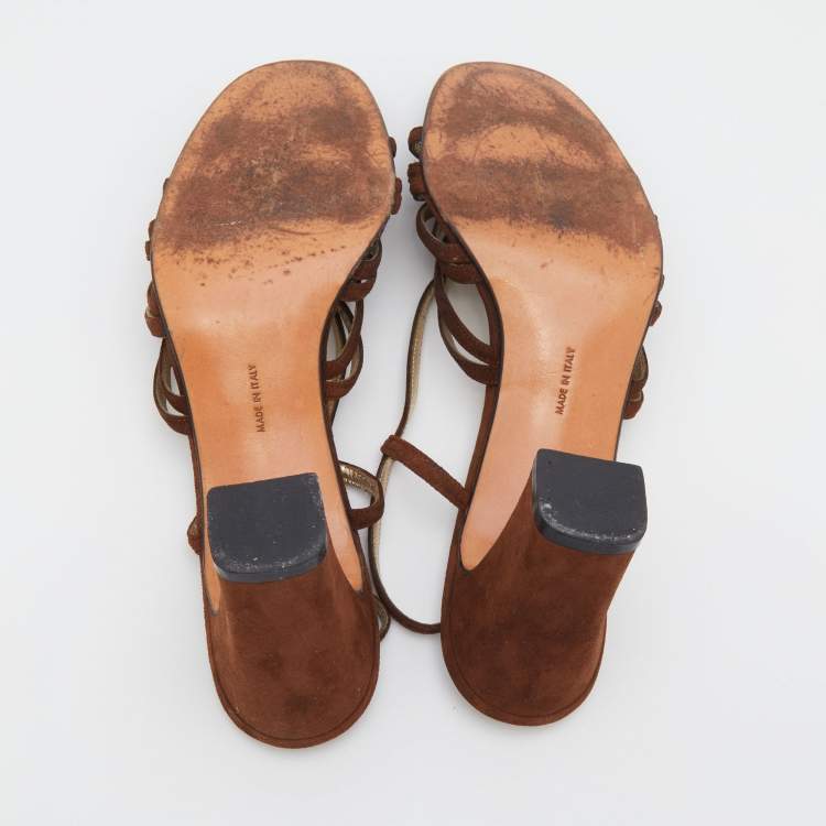 Pre Owned Salvatore Ferragamo Vintage Brown Suede Strappy Sandals Size 39.5