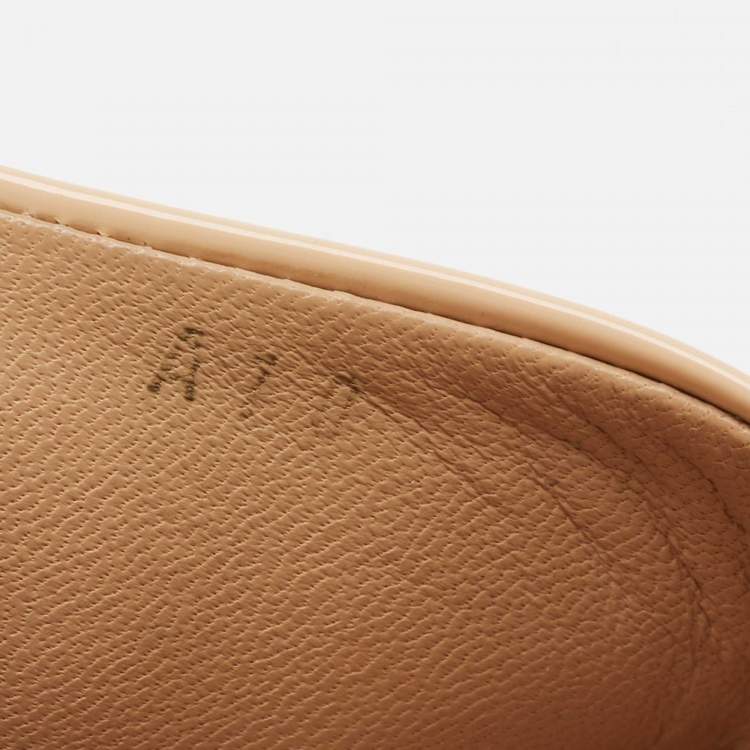 Pre Owned Salvatore Ferragamo Beige Patent Leather and Canvas Vara Bow Flat Slides Size 40.5