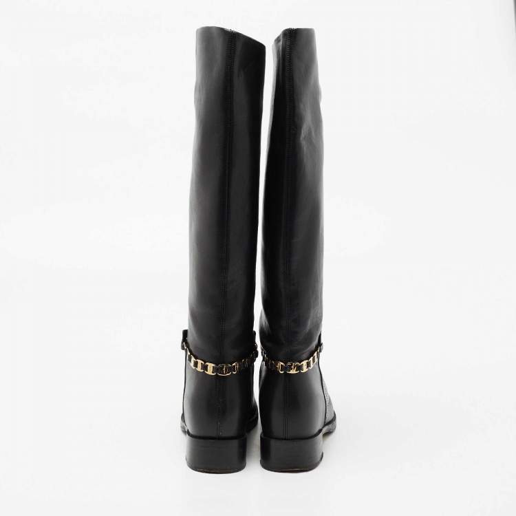 Pre Owned Salvatore Ferragamo Black Leather Knee Length Boots Size 37.5