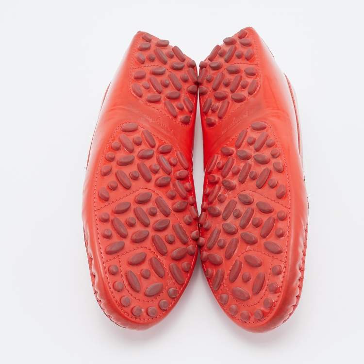 Pre Owned Salvatore Ferragamo Red Patent Leather Gancini Bit Slip On Loafers Size 39