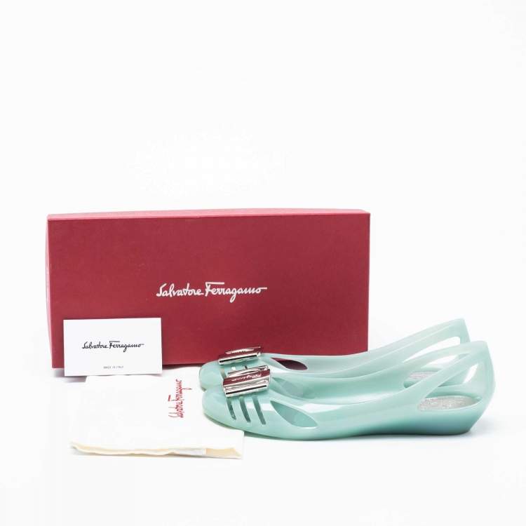 Pre Owned Salvatore Ferragamo Light Green Jelly Bermuda Ballet Flats Size 38.5