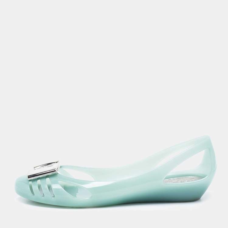 Pre Owned Salvatore Ferragamo Light Green Jelly Bermuda Ballet Flats Size 38.5