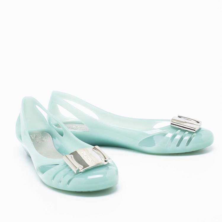 Pre Owned Salvatore Ferragamo Light Green Jelly Bermuda Ballet Flats Size 38.5