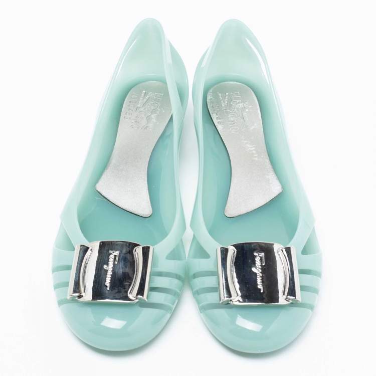 Pre Owned Salvatore Ferragamo Light Green Jelly Bermuda Ballet Flats Size 38.5