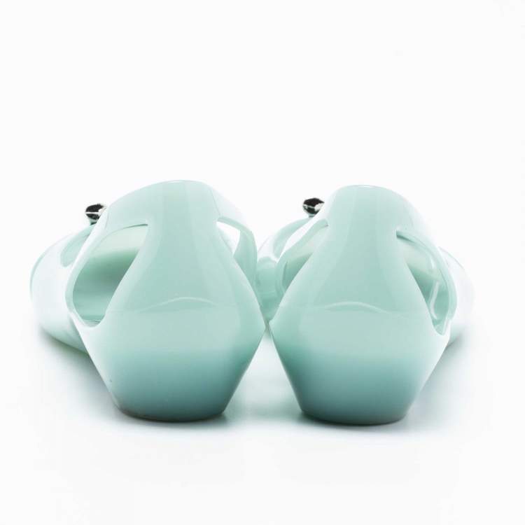 Pre Owned Salvatore Ferragamo Light Green Jelly Bermuda Ballet Flats Size 38.5
