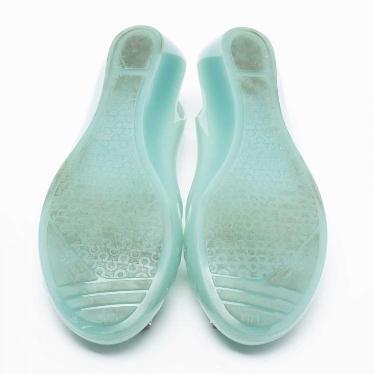 Pre Owned Salvatore Ferragamo Light Green Jelly Bermuda Ballet Flats Size 38.5