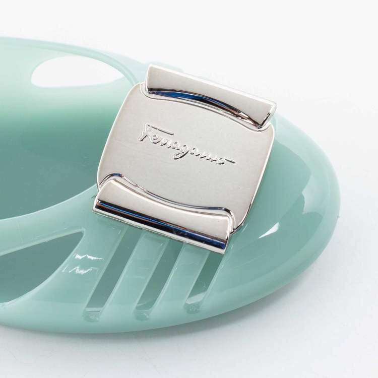 Pre Owned Salvatore Ferragamo Light Green Jelly Bermuda Ballet Flats Size 38.5