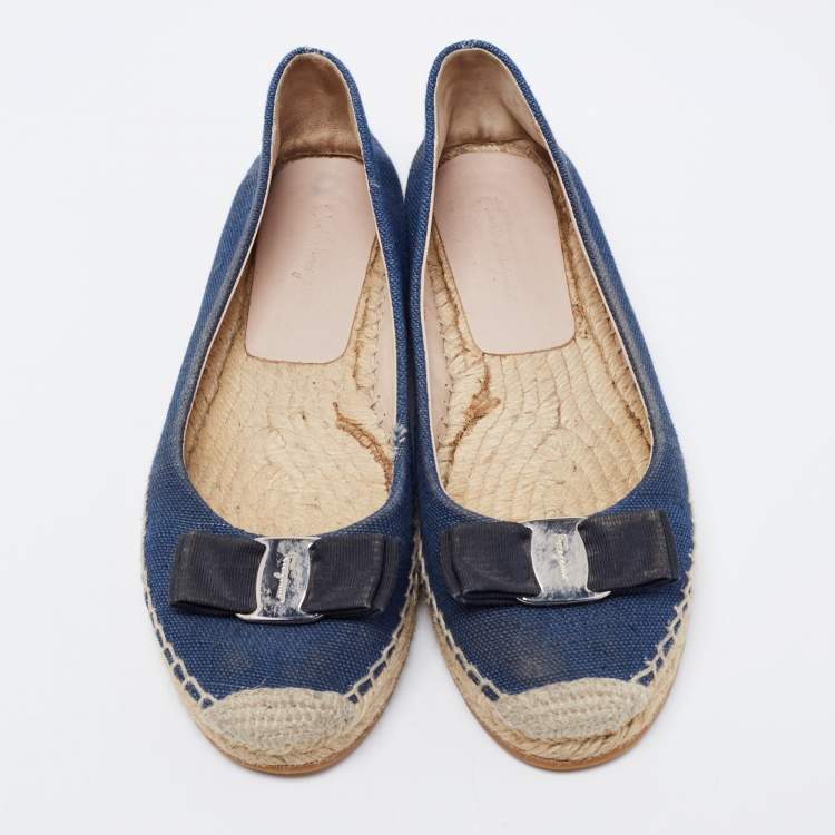Pre Owned Salvatore Ferragamo Blue Denim Mandy Espadrille Flats Size 40.5