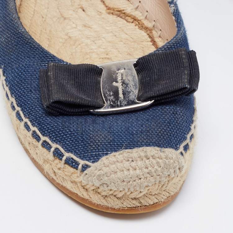 Pre Owned Salvatore Ferragamo Blue Denim Mandy Espadrille Flats Size 40.5