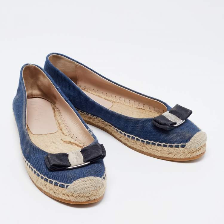 Pre Owned Salvatore Ferragamo Blue Denim Mandy Espadrille Flats Size 40.5