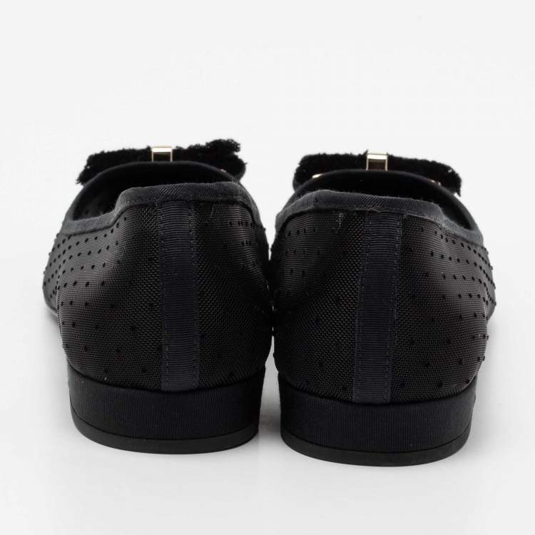 Pre Owned Salvatore Ferragamo Black Mesh Zeri Ballet Flats Size 38.5