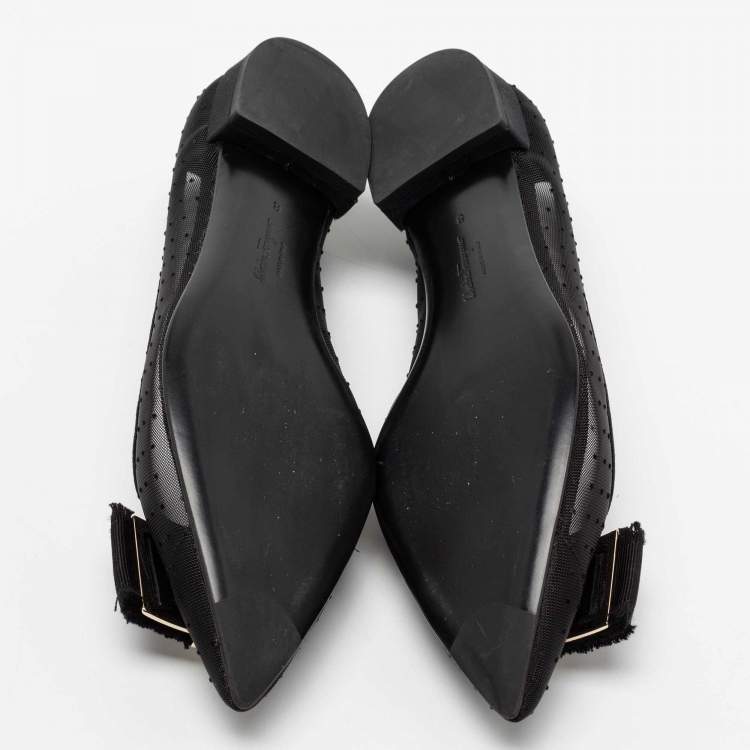 Pre Owned Salvatore Ferragamo Black Mesh Zeri Ballet Flats Size 38.5