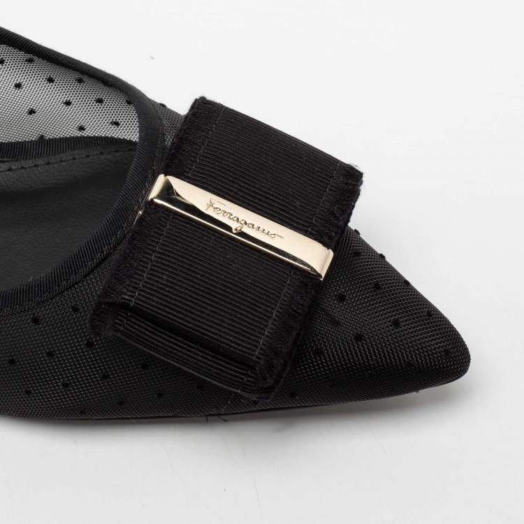 Pre Owned Salvatore Ferragamo Black Mesh Zeri Ballet Flats Size 38.5