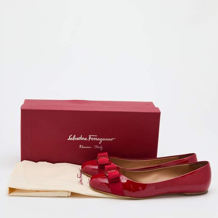 Pre Owned Salvatore Ferragamo Red Patent Leather Varina Bow Ballet Flats Size 39