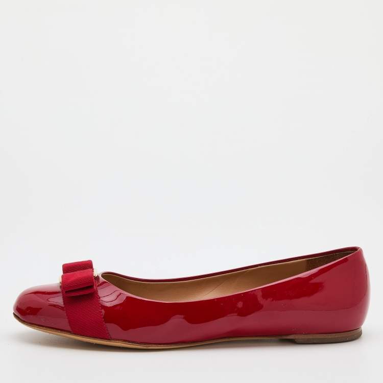 Pre Owned Salvatore Ferragamo Red Patent Leather Varina Bow Ballet Flats Size 39