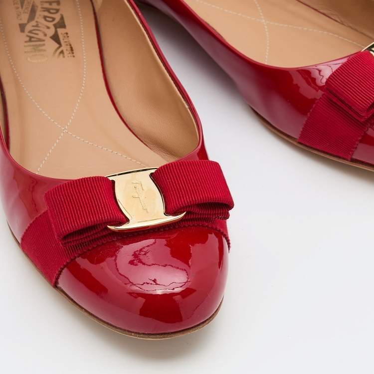 Pre Owned Salvatore Ferragamo Red Patent Leather Varina Bow Ballet Flats Size 39