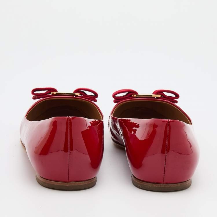 Pre Owned Salvatore Ferragamo Red Patent Leather Varina Bow Ballet Flats Size 39