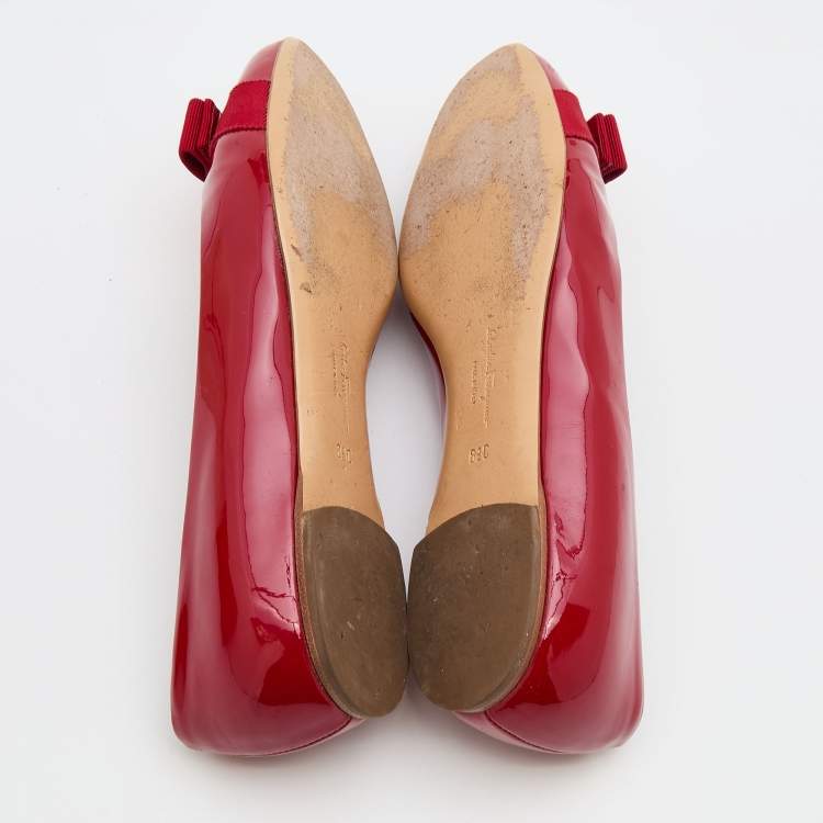 Pre Owned Salvatore Ferragamo Red Patent Leather Varina Bow Ballet Flats Size 39