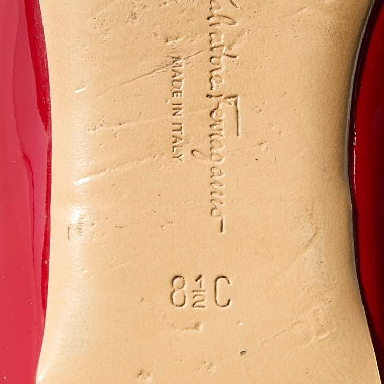 Pre Owned Salvatore Ferragamo Red Patent Leather Varina Bow Ballet Flats Size 39