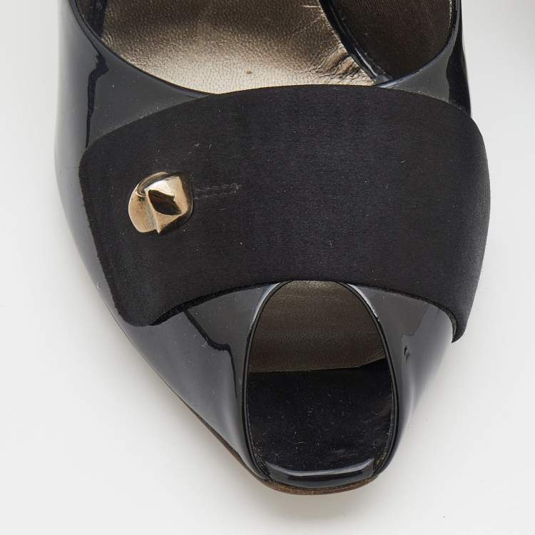 Pre Owned Salvatore Ferragamo Black Patent Leather and Satin Peep Toe Pumps Size 40