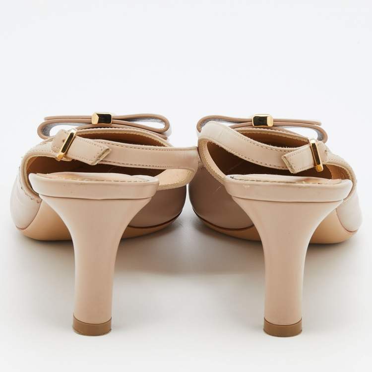 Pre Owned Salvatore Ferragamo Beige Leather Vara Bow Slingback Sandals Size 36