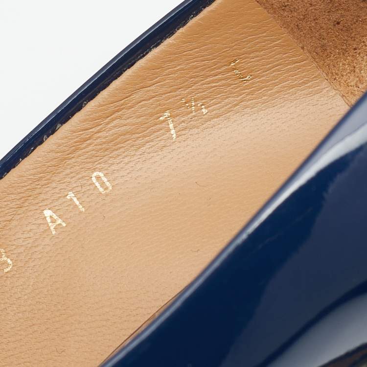 Pre Owned Salvatore Ferragamo Blue Patent Leather Pointed Toe Pumps Size 38