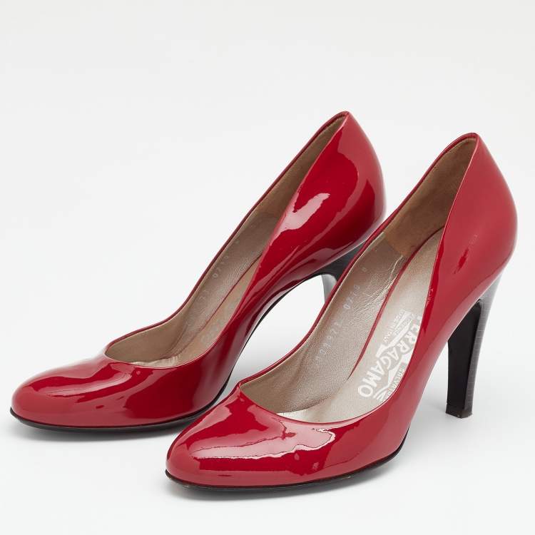 Pre Owned Salvatore Ferragamo Magenta Patent Leather Round Toe Pumps Size 38.5
