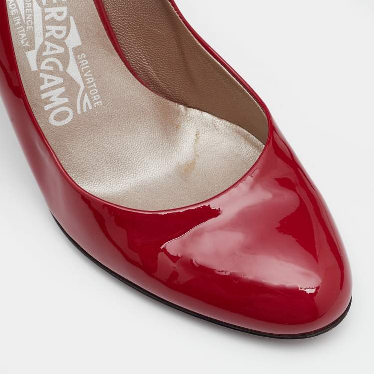 Pre Owned Salvatore Ferragamo Magenta Patent Leather Round Toe Pumps Size 38.5