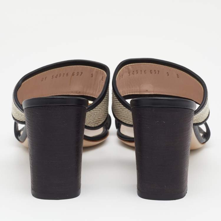 Pre Owned Salvatore Ferragamo Black Canvas and Leather Gancini Slides Size 39.5
