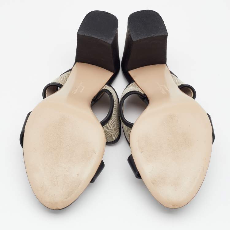 Pre Owned Salvatore Ferragamo Black Canvas and Leather Gancini Slides Size 39.5