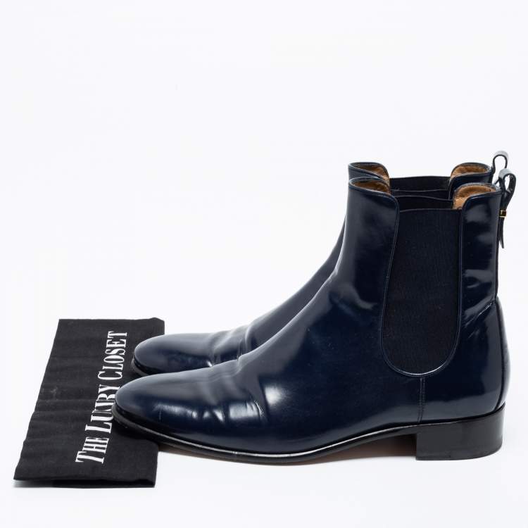 Pre Owned Salvatore Ferragamo Blue Leather Chelsea Ankle Boots Size 41.5