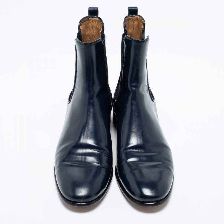 Pre Owned Salvatore Ferragamo Blue Leather Chelsea Ankle Boots Size 41.5