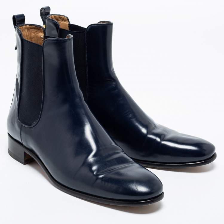 Pre Owned Salvatore Ferragamo Blue Leather Chelsea Ankle Boots Size 41.5