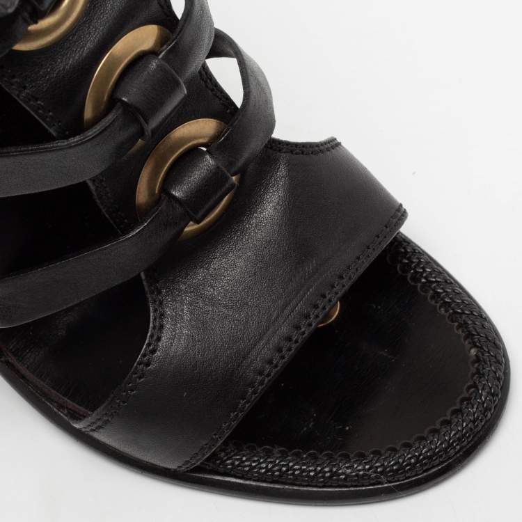 Pre Owned Salvatore Ferragamo Black Leather Shyla Gladiator Sandals Size 38.5