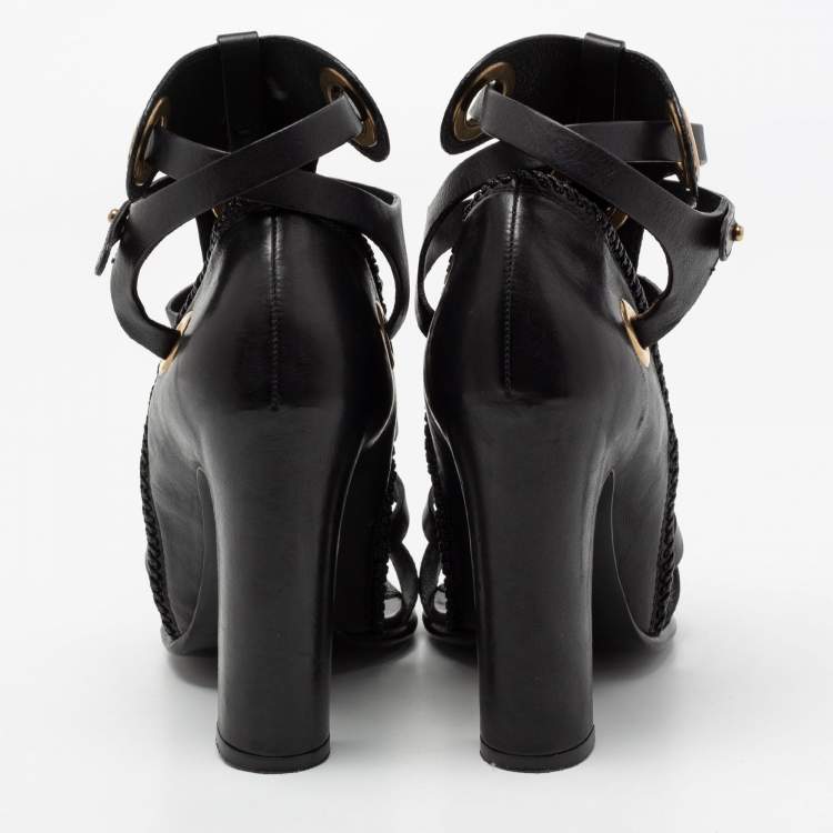 Pre Owned Salvatore Ferragamo Black Leather Shyla Gladiator Sandals Size 38.5