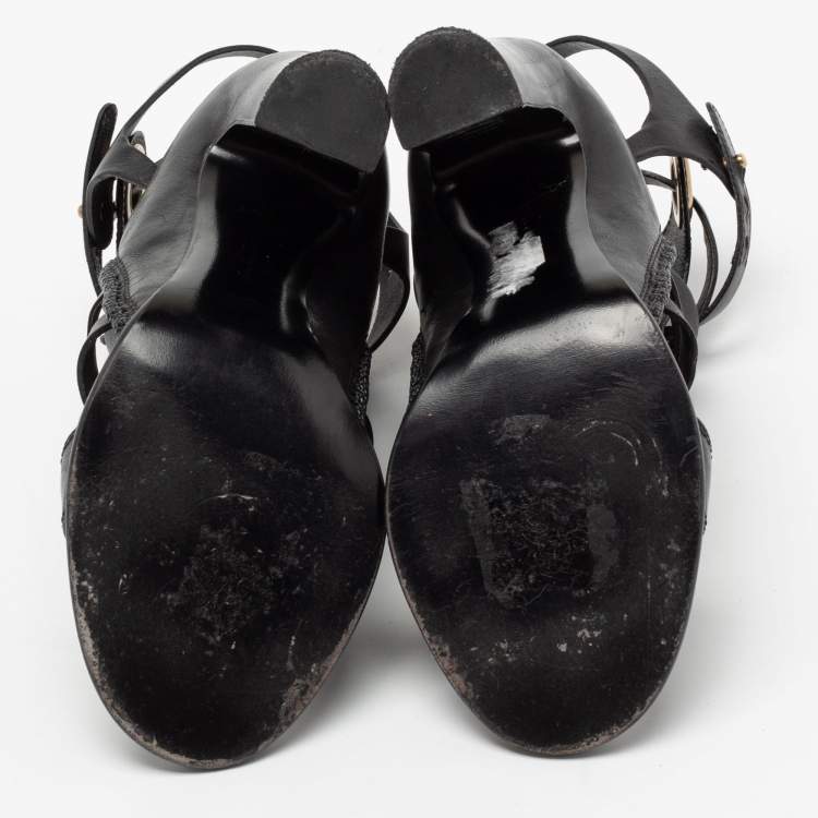 Pre Owned Salvatore Ferragamo Black Leather Shyla Gladiator Sandals Size 38.5