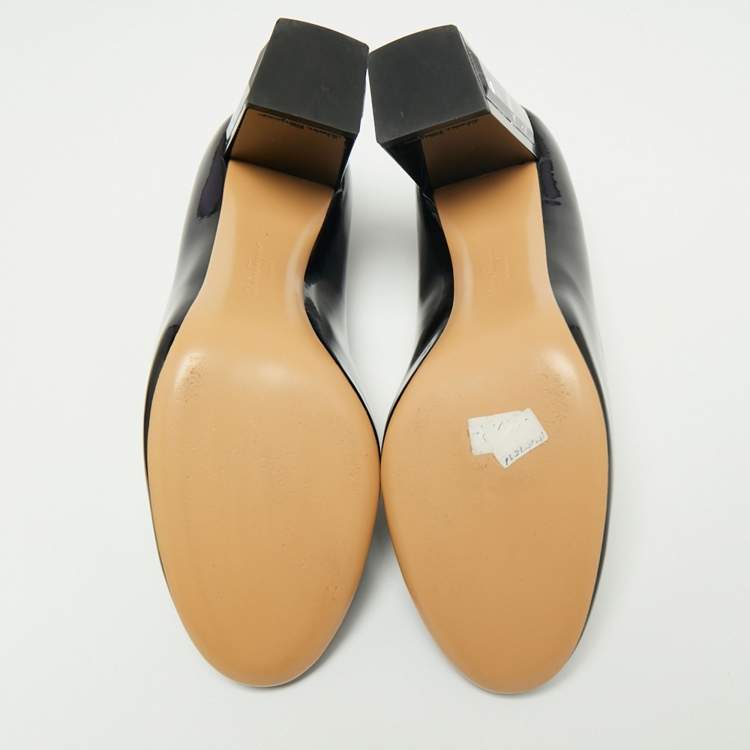 Pre Owned Salvatore Ferragamo Black Patent Leather Ninfea Lucite Block Heel Pumps Size 38.5