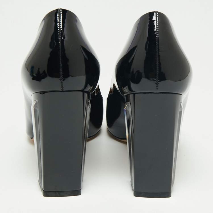 Pre Owned Salvatore Ferragamo Black Patent Leather Ninfea Lucite Block Heel Pumps Size 38.5
