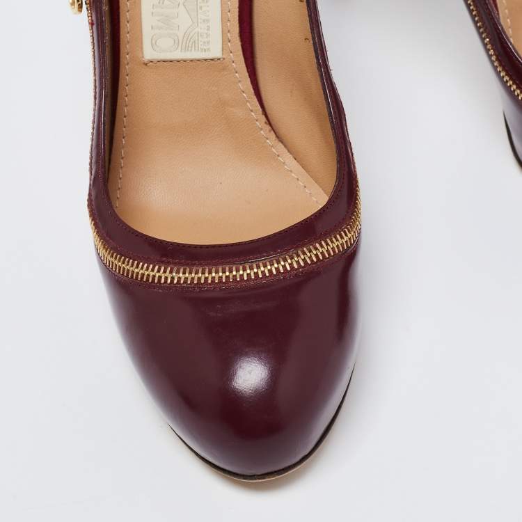 Pre Owned Salvatore Ferragamo Burgundy Leather Rory Chain Detail Pumps Size 38.5