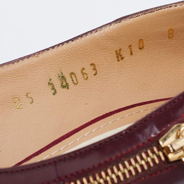 Pre Owned Salvatore Ferragamo Burgundy Leather Rory Chain Detail Pumps Size 38.5