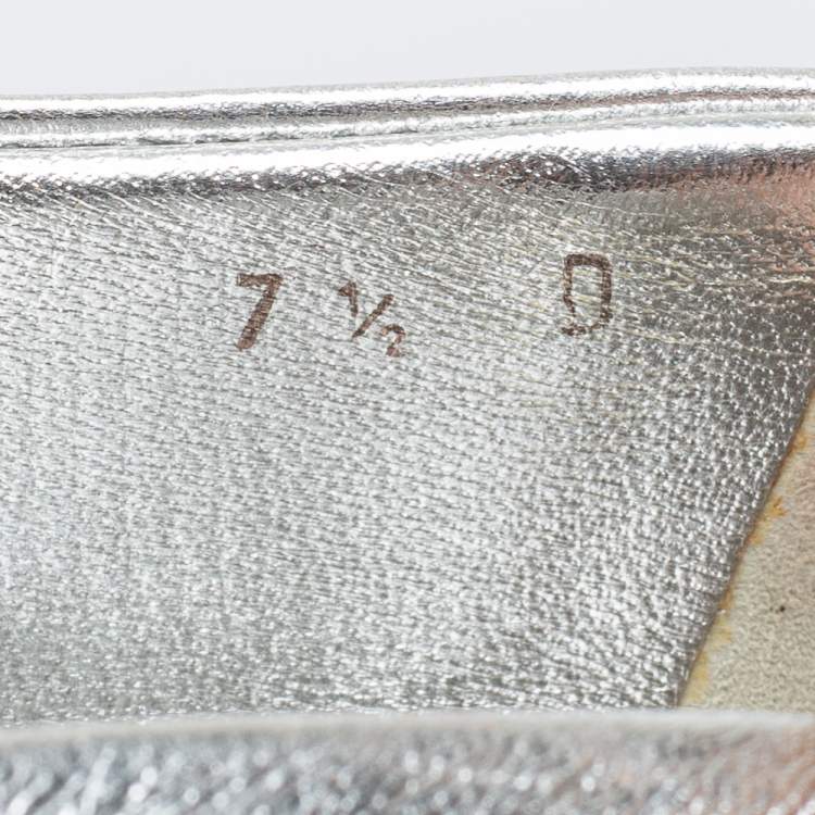 Pre Owned Salvatore Ferragamo Silver Leather Vara Bow Ballet Flats Size 38