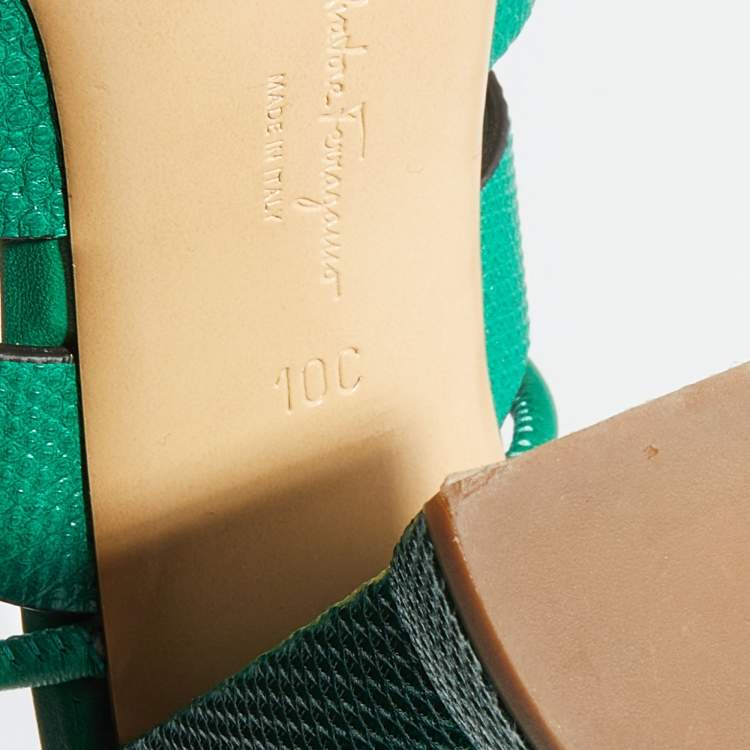 Pre Owned Salvatore Ferragamo Green Lizard Embossed Leather Strappy Sandals Size 40.5