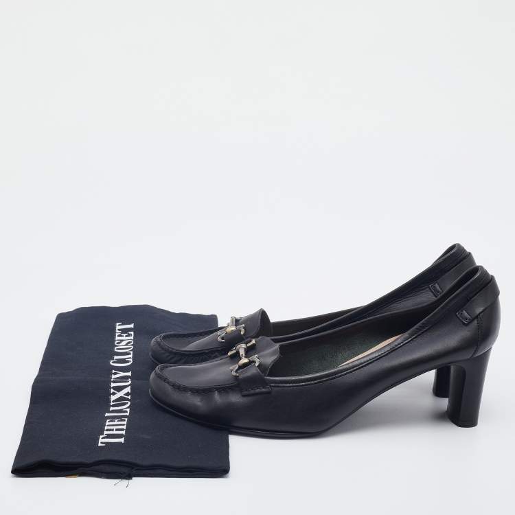 Pre Owned Salvatore Ferragamo Black Leather Loafer Pumps Size 41