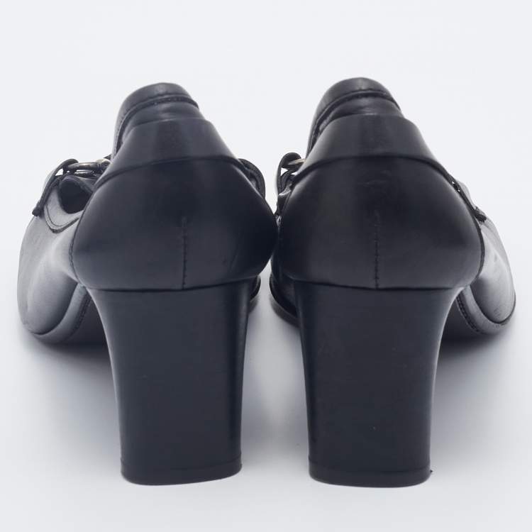 Pre Owned Salvatore Ferragamo Black Leather Loafer Pumps Size 41